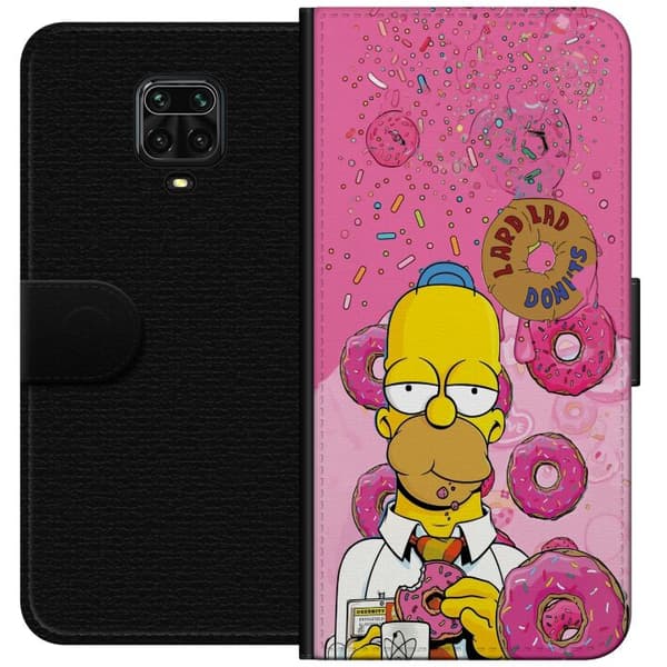 Kompatibel Tegnebogsetui til Xiaomi Redmi Note 9 Pro Homer Simpson spiser lyserøde donuts mod en farverig baggrund pink