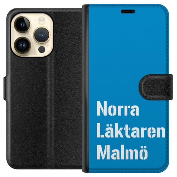 Kompatibel Tegnebogsetui til Apple iPhone 15 Pro Minimalistisk blå tekstdesign med Malmö-tema og moderne typografisk stil blå