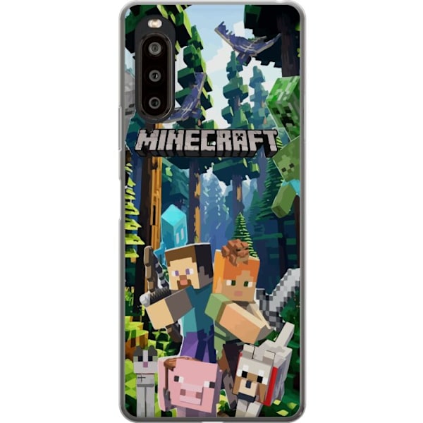 Sony Xperia 10 II Genomskinligt Skal Minecraft mobilskal med skog och figurer i pixelstil