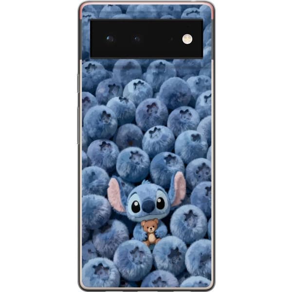 Kompatibelt Mobildeksel til Google Pixel 6 Søt fluffy blå figur med liten bamse blant myke blåbær blå