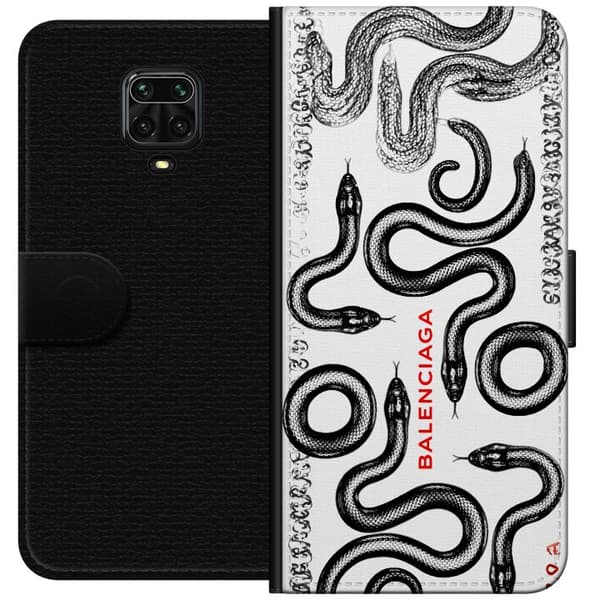 Kompatibelt Plånboksfodral till Xiaomi Redmi Note 9 Pro Svarta ormar på vit bakgrund vit