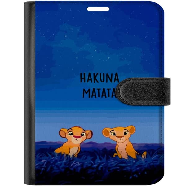 Kompatibel Tegnebogsetui til Apple iPhone Duo Tegnede løveunger under en blå stjernehimmel med Hakuna Matata-tekst blå