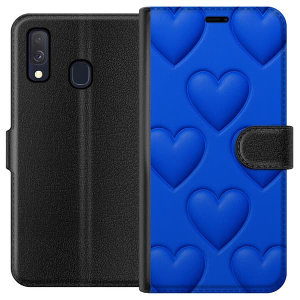 Kompatibel Tegnebogsetui til Samsung Galaxy A40 Blå Hjerter