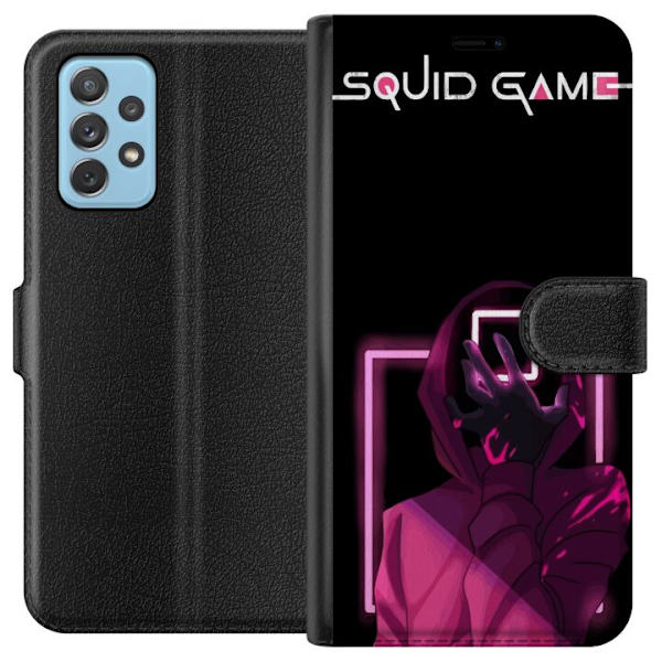 Samsung Galaxy A72 5G Lompakkokotelo Squid Game Teema Suosittu Sarja Motiivi Graafinen Ikoninen Suunnittelu Aasialainen Popkulttuuri Jännitys Draama