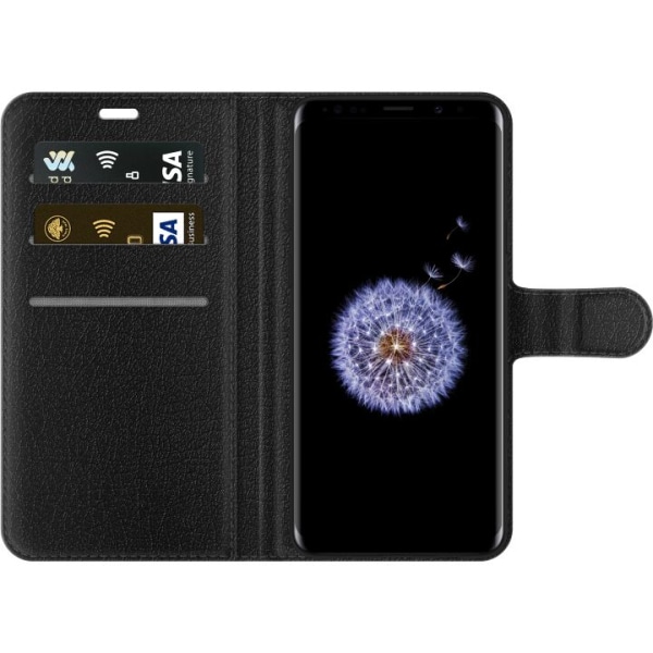 Samsung Galaxy S9+ Lompakkokotelo Kukkamallinen Musta