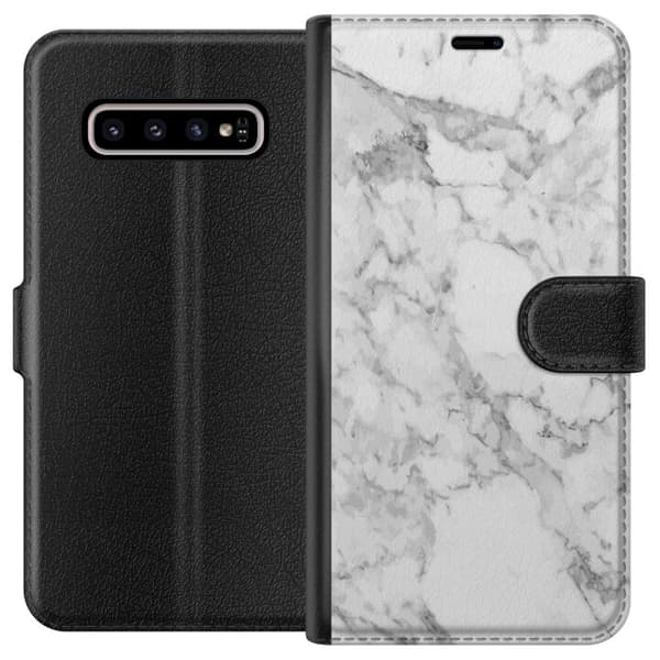 Kompatibelt Lommeboketui til Samsung Galaxy S10+ Marmor Hvit