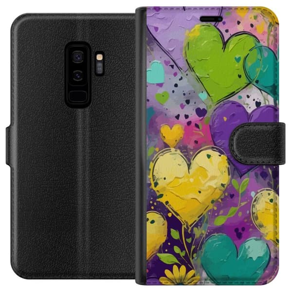 Kompatibel Tegnebogsetui til Samsung Galaxy S9+ Abstrakte malede hjerter i stærke farver