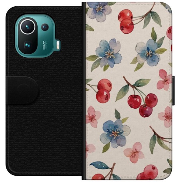Xiaomi Mi 11 Pro Lompakkokotelo Marjat & Kukat - kuvio, jossa
