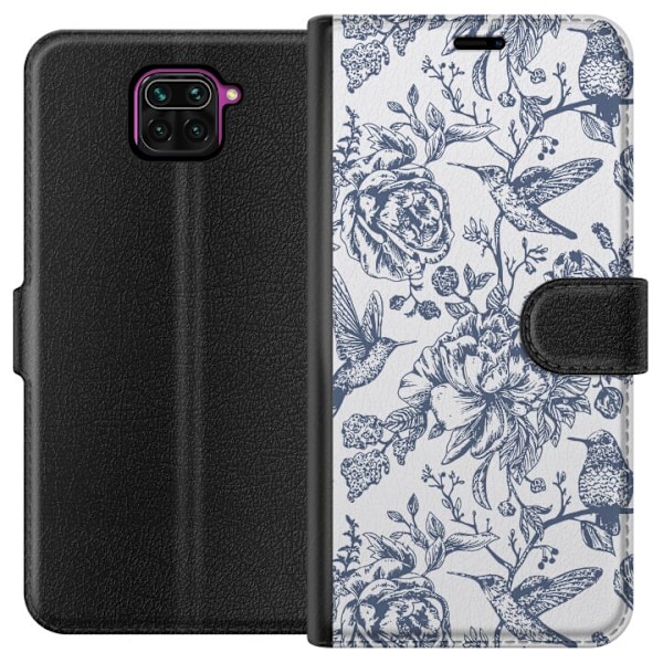 Xiaomi Redmi Note 9 Lompakkokotelo Kukat & Linnut - Romanttinen Vintage-tyylinen Kuviointi