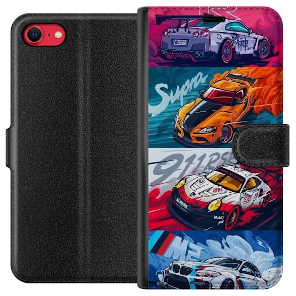 Apple iPhone 7 Lompakkokotelo Nopeat Autot - Piirretty Kuvio T