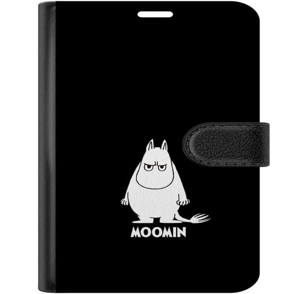 Kompatibel Tegnebogsetui til Apple iPhone Duo Mumitrolden i hvid illustration med tekst på sort baggrund sort