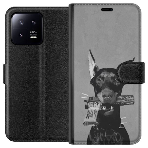 Xiaomi 13 Tegnebogsetui Grå Hund Grafisk Design Sejt Dyremotiv Gadekunst Urban Trend Hundeejer Stil Populært Motiv
