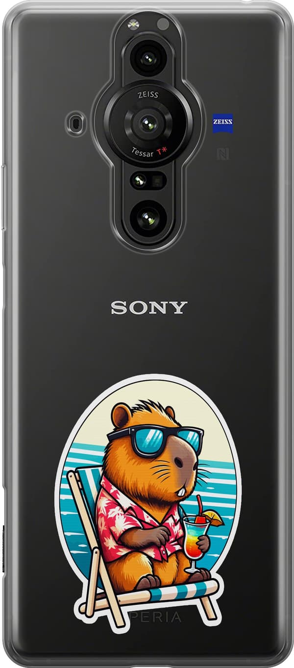 Kompatibelt Mobilskal till Sony Xperia Pro-I Solstolscapybara - Brunt motiv med capybara i solstol. brun