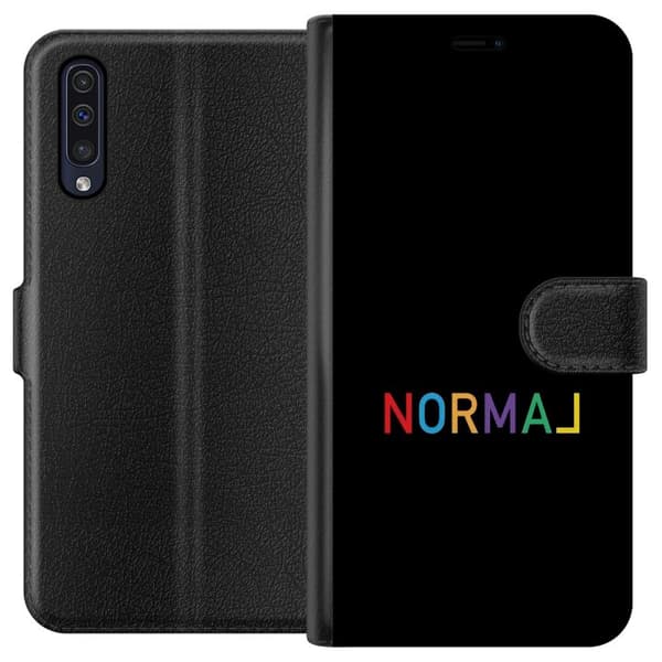 Kompatibel Tegnebogsetui til Samsung Galaxy A50 Färgglad Normal text sort