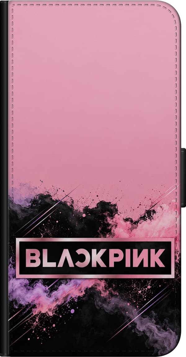Kompatibel Tegnebogsetui til Xiaomi Redmi Note 8 Pro  BLACKPINK – Lyserødt tekstmotiv – Sort og lyserød BLACKPINK-tekst i en rektangulær ramme med so pink