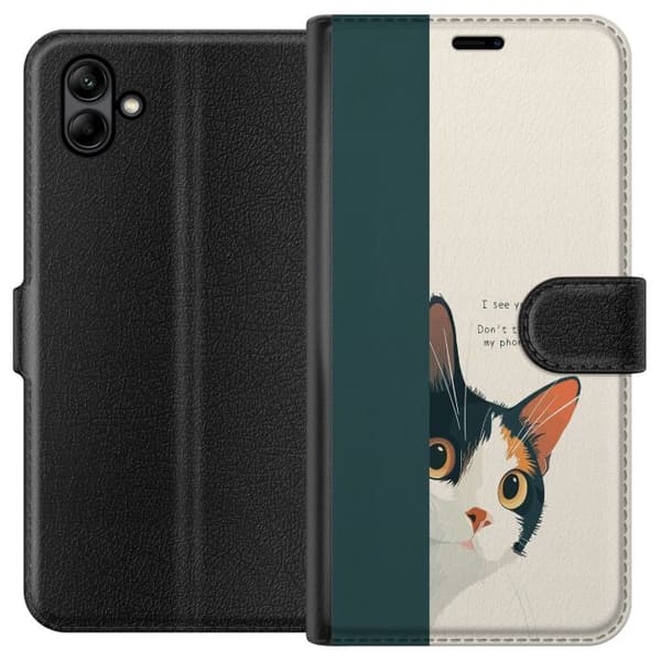 Kompatibelt Plånboksfodral till Samsung Galaxy A05 Katt som kikar fram beige