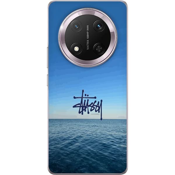 Kompatibelt Mobildeksel til Honor Magic7 Lite Havspanorama med blå himmel og stilig surf-inspirert logo blå