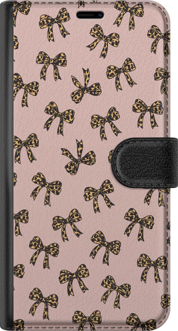 Kompatibel Tegnebogsetui til Apple iPhone 12 Leopardrosetter mønster lyserød baggrund leopardmønstrede sløjfer sød mode piget retrodesign mønster