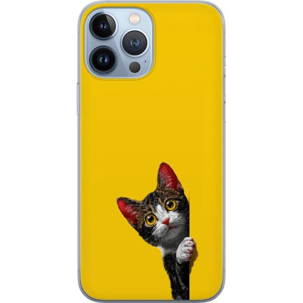Kompatibel Mobilcover til Apple iPhone 13 Pro Max Sød kat, der kigger ud mod gul minimalistisk baggrund gul