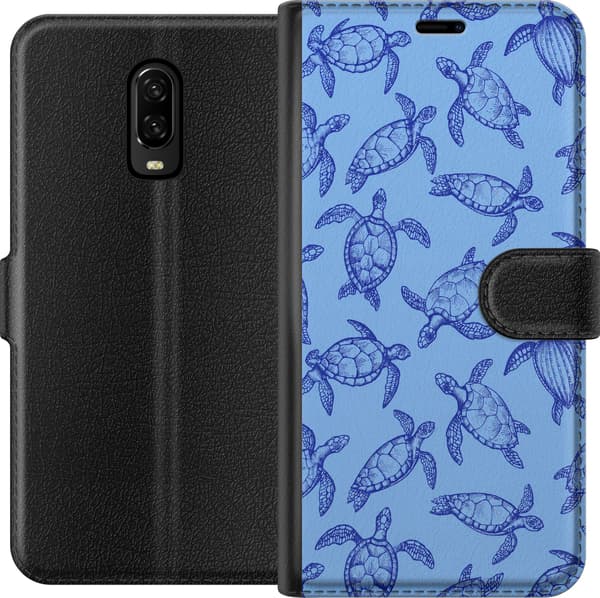 Kompatibel Tegnebogsetui til OnePlus 6T Blå havskildpadder blå
