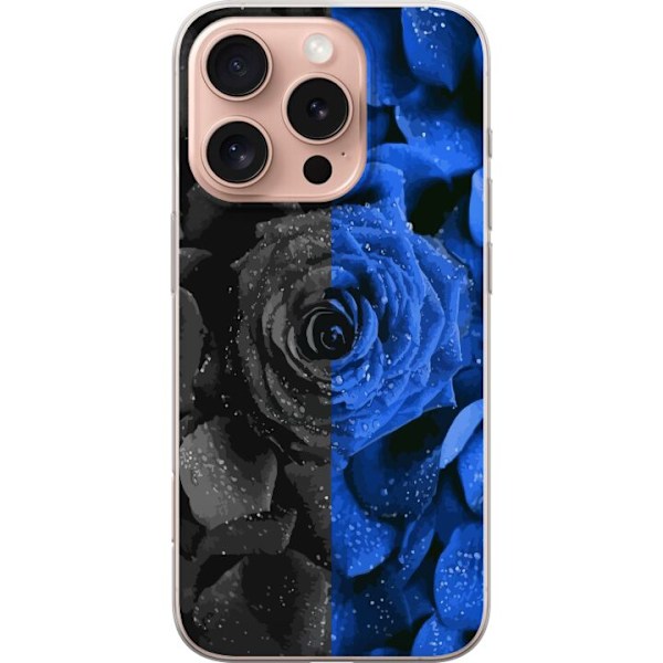 Apple iPhone 16 Pro Gennemsigtig cover Sort og blå rose