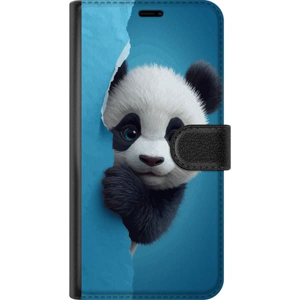 Kompatibelt Plånboksfodral till Google Pixel 6a Söt panda som tittar fram genom papper i mjuk 3D-illustration