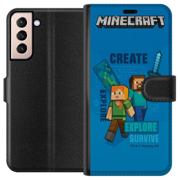 Kompatibelt Plånboksfodral till Samsung Galaxy S21 Minecraft Caves