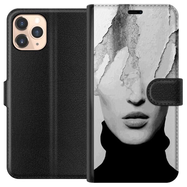 Kompatibel Tegnebogsetui til Apple iPhone 11 Pro Abstrakt ansikte i svartvitt grå