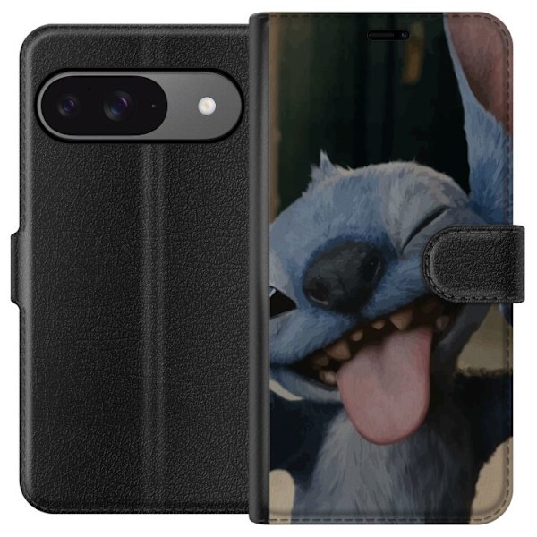 Google Pixel 9 Plånboksfodral Stitch Söt Alien – Blå Favorit från Yttre Rymden