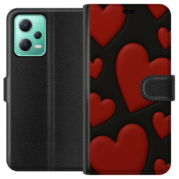 Xiaomi Redmi Note 12 Lompakkokotelo Punaiset Samettisydämet