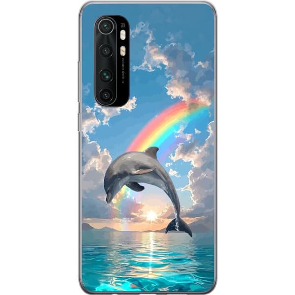 Kompatibelt Mobilskal till Xiaomi Mi Note 10 Lite Realistisk delfin framför regnbåge över lugnt hav blå
