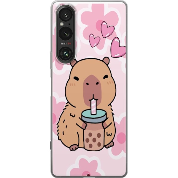 Sony Xperia 1 V Gjennomsiktig deksel Kawaii Capybara Hjerteani