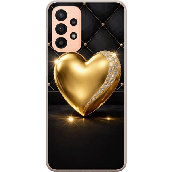 Kompatibelt Mobildeksel til Samsung Galaxy A23 Gyldent hjerte med diamantkant