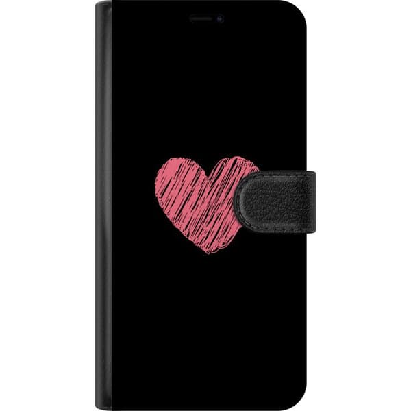 Kompatibel Tegnebogsetui til Apple iPhone 11 Håndtegnet lyserødt hjerte på sort minimalistisk baggrund