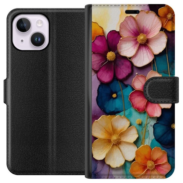 Apple iPhone 15 Plus Lommeboketui Blomster Farger