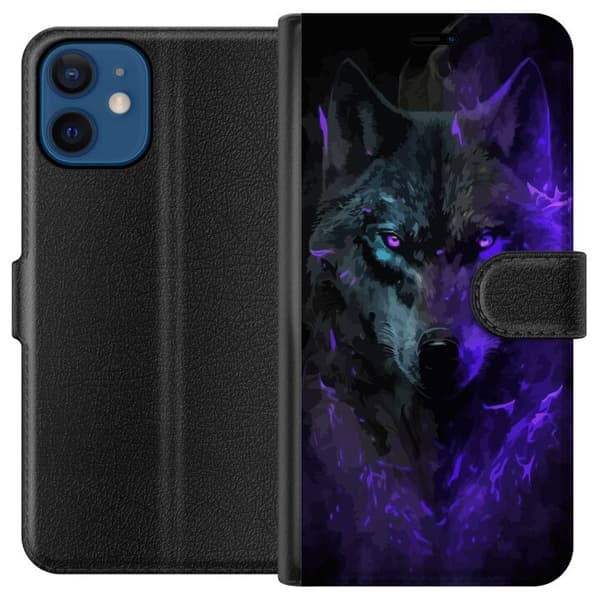 Kompatibel Tegnebogsetui til Apple iPhone 12 mini Ulven Lilla