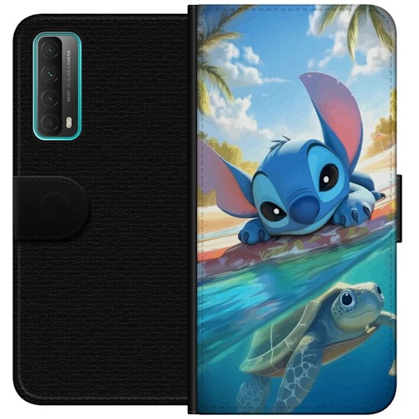 Huawei P smart 2021 Tegnebogsetui Stitch med skildpadde - sød blå alien i tropisk strandmiljø fra Disney