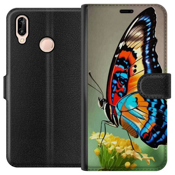 Huawei P20 lite Plånboksfodral Fjäril Natur Sommar Motiv Vingar Färgstark Design Populär Dekor Grafiskt Exotiskt Tema