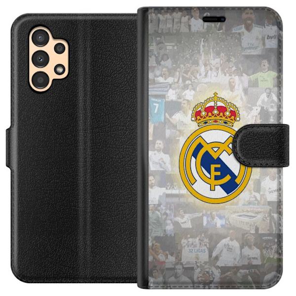 Samsung Galaxy A13 Plånboksfodral Real Madrid Emblem Fotboll Klubbmärke Vit Guld Design Champions League Mästare La Liga Fans Ikoniskt