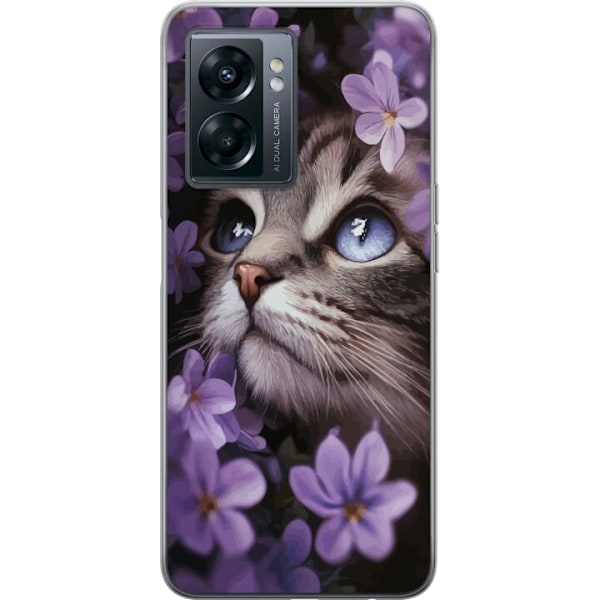 OnePlus Nord N300 Gjennomsiktig deksel Katt og blomster