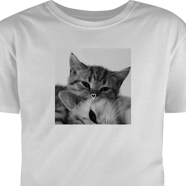 Barn-T-shirt | Bekväm T-shirt för Barn Katt Hjärta grå 12-13 År