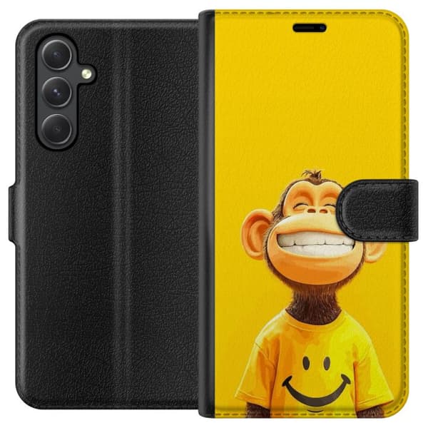 Kompatibelt Plånboksfodral till Samsung Galaxy A35 Leende apa i gul bakgrund