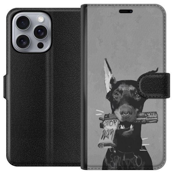 Apple iPhone 16 Pro Max Lompakkokotelo Harmaa Koira Graafinen Suunnittelu Kovan Eläinaiheen Katutaide Urbaani Trendi Koiran Ystävä Tyyli Suosittu A