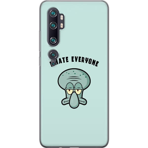 Kompatibel Mobilcover til Xiaomi Mi Note 10 Pro Tegnet utilfreds blækspruttefigur med teksten I Hate Everyone på lyse turkis baggrund blå