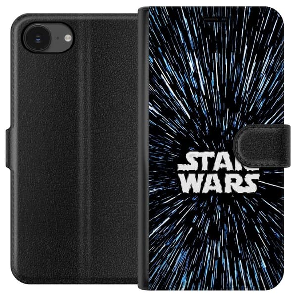 Kompatibel Tegnebogsetui til Apple iPhone 16e Star Wars-logo med hyperspace-stjerner i ikonisk sci-fi-design sort