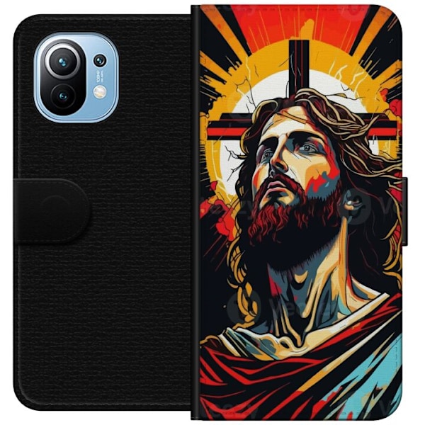 Xiaomi Mi 11 Lompakkokotelo Jeesus ja Kortti - uskonnollinen motiivi syvällä symboliikalla
