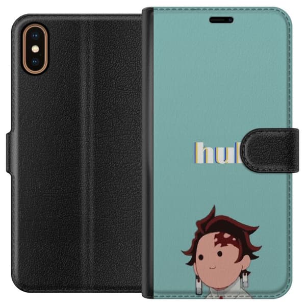 Kompatibel Tegnebogsetui til Apple iPhone X Minimalistisk tegnet dreng med teksten "huh" mod en turkis baggrund blå