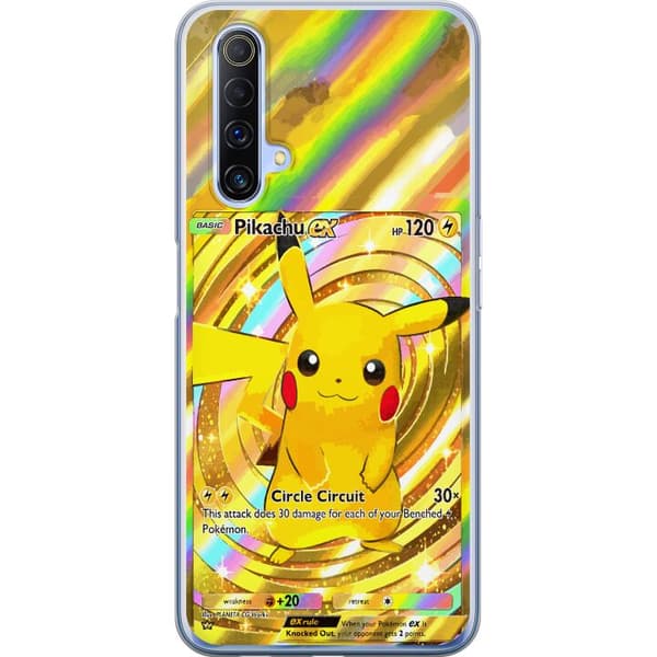Kompatibelt Mobildeksel til Realme X50 5G Gullig Pikachu EX samlebilde med regnbueeffekter gull