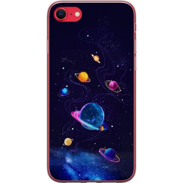 Kompatibelt Mobildeksel til Apple iPhone SE (2020) Fargerike planeter og stjerner i et animert romlandskap blå