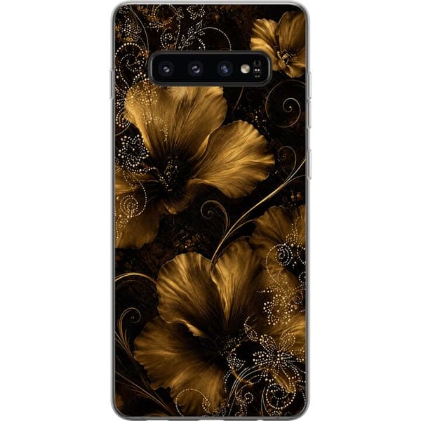 Kompatibelt Mobildeksel til Samsung Galaxy S10 Gylden Noir-blomstring svart